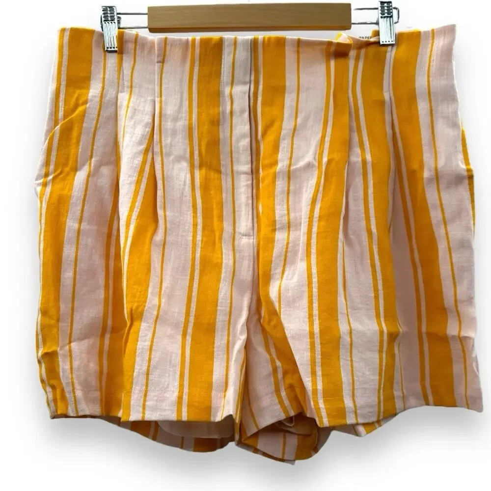 Ann Taylor NWT Factory Paperbag Shorts Size 14 Yellow White‎ Striped High Rise